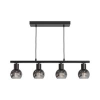 HOFTRONIC™ Glazura - LED Hanglamp Smoke Glas - 4 spots - E14 - Zwart - IP20 - Hanglamp Bollen