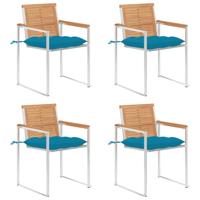 Tuinstoelen 4 st met kussens massief teakhout