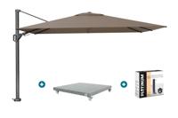Platinum Challenger zweefparasol Premium T2 2,6x3,5 m - Havana Taupe + voet en hoes