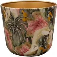 TS Collection bloempot monstera kunststof, metaal 18x16cm mystery