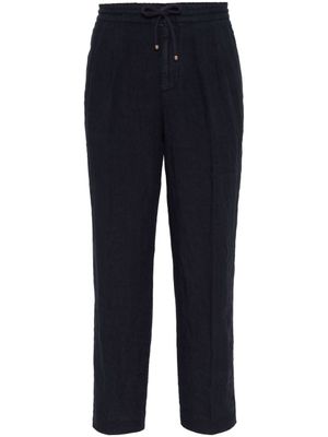 Brunello Cucinelli pantalon en lin à taille à lien de resserrage - Noir