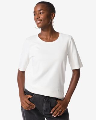 HEMA Dames T-shirt Clara Rib Wit (wit)