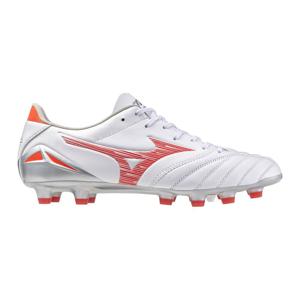 Mizuno Morelia Neo IV Pro Gras Voetbalschoenen (FG) Wit Rood Zilver