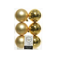 6x Kunststof kerstballen glanzend/mat goud 8 cm kerstboom versiering/decoratie goud - Kerstbal - thumbnail