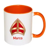 Sinterklaas mok mijter met naam (oranje)
