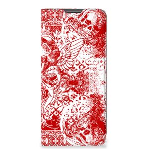 Mobiel BookCase Motorola Moto G22 Angel Skull Rood