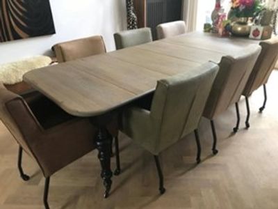Set van 7 leren eetkamerstoelen - met armleuning en wieltjes - verschillende kleuren leer - Echt leer, Modern, ontdek de vele Leersoorten en Kleuren bij ShopX