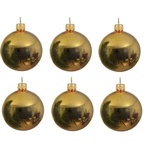 Kerstballen set - 12x stuks - goud - glas - 6 cm - glans - kerstversiering - met gouden ophanglintje