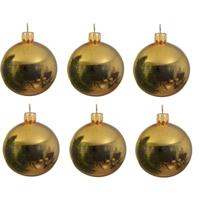 Kerstballen set - 12x stuks - goud - glas - 6 cm - glans - kerstversiering - met gouden ophanglintje