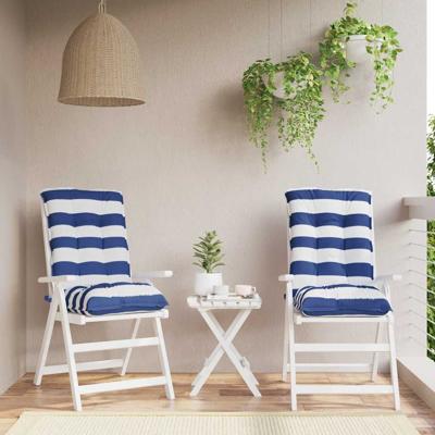 Stoelkussens 2 st lage rug gestreept stof wit en blauw