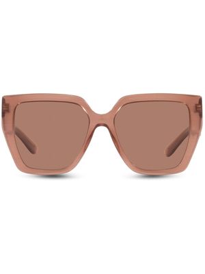 Dolce & Gabbana Eyewear lunettes de soleil transparentes à plaque logo - Marron