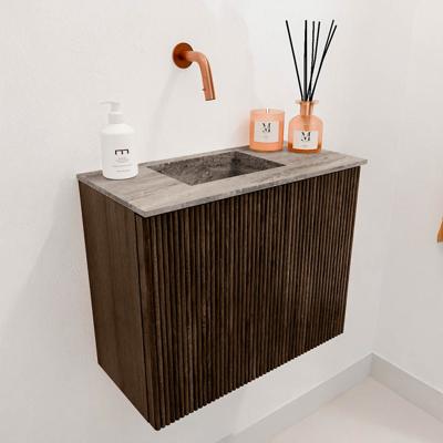 Toiletmeubel Mondiaz Joya Dlux | 50 cm | Meubelkleur Walnut | Faye wastafel Oza Wasbak Links | Zonder kraangat(en)