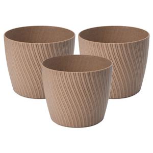 Form Plastic Plantenpot/bloempot Waves - 3x - kunststof - lichtbruin - D17 x H14 cm