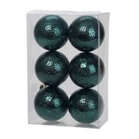 6x Kunststof kerstballen cirkel motief petrol blauw 6 cm kerstboom versiering/decoratie   -