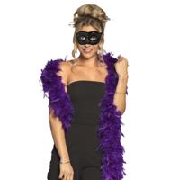 Venetiaans oogmasker in het zwart - Met dikke veren Boa in het paars - 180 cm - Dames