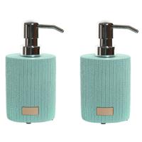 Items Zeeppompje/dispenser - 2x - mintgroen - keramiek - 10 x 16 cm - keuken/toilet/badkamer