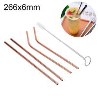 4 STKS herbruikbare RVS drinken stro + Cleaner borstel set Kit 266 * 6mm (Rose goud)