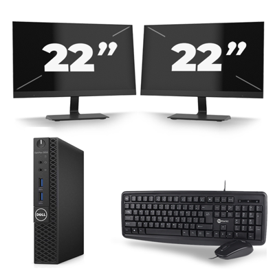 Dell Optiplex 3070 Micro USFF - Intel Core i7-9e Generatie - 16GB RAM - 256GB SSD - Windows 11 + 2x 22 inch Monitor