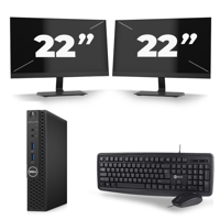 Dell Optiplex 3070 Micro USFF - Intel Core i7-9e Generatie - 16GB RAM - 256GB SSD - Windows 11 + 2x 22 inch Monitor