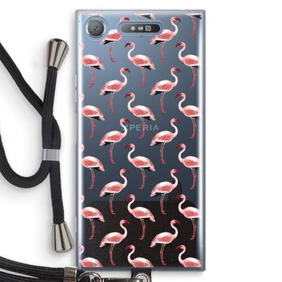 Flamingoprint groen: Sony Xperia XZ1 Transparant Hoesje met koord