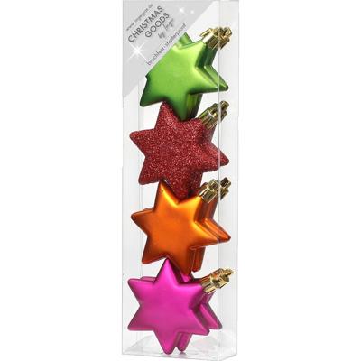 Christmas goods Kersthangers - 4x - gekleurde sterren - 6 cm