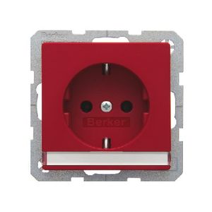 Berker Q.1 stopcontact met randaarde en tekstveld enkel rood