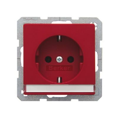 Berker Q.1 stopcontact met randaarde en tekstveld enkel rood