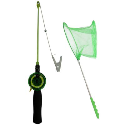 Krabhengel / vishengel voor krabbetjes 38 cm met schepnetje groen