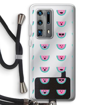 Smiley watermeloenprint: Huawei P40 Pro Plus Transparant Hoesje met koord