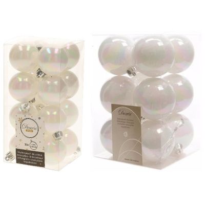 Kerstversiering kunststof kerstballen parelmoer wit 4-6 cm pakket van 40x stuks
