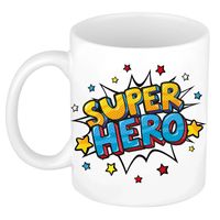 Super hero cadeau mok / beker wit met sterren 300 ml     - - thumbnail