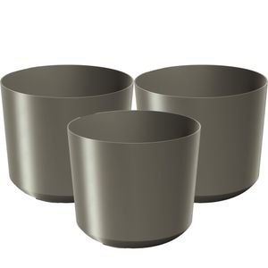 Plantenpot/bloempot Babylon - 3x - kunststof - buiten/binnen - titanium grijs - D15 x H15 cm