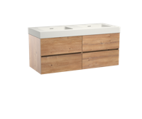 Storke Edge zwevend badmeubel 130 x 52 cm ruw eiken met Mata High dubbele wastafel in mat witte solid surface - thumbnail