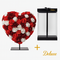Hart DELUXE op standaard 25cm - Gemixt rood, bordeaux en wit foam - in luxe Cadeauverpakking 25 cm