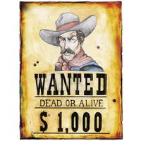 Cowboy/western decoratie bord Wanted Dead or Alive - thumbnail