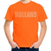 Glitter Holland t-shirt oranje rhinestone steentjes voor kinderen Nederland supporter EK/ WK XL  -