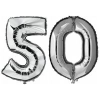 50 jaar zilveren folie ballonnen 88 cm leeftijd/cijfer   -