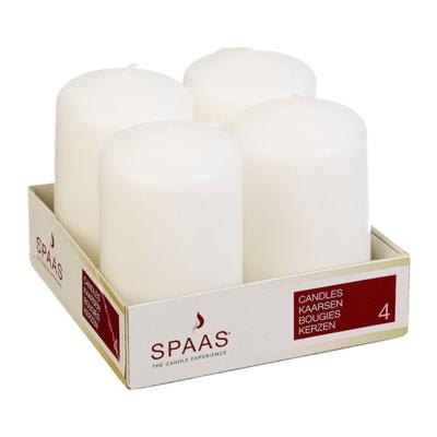 Spaas Stompkaarsen/zuilkaarsen - set van 4x - creme wit - D5 x H8 cm - 12 branduren