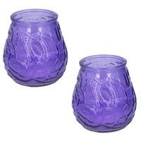 Set van 3x stuks citronella lowboy tafelkaarsen - 10 cm - paars glas - 15 branduren