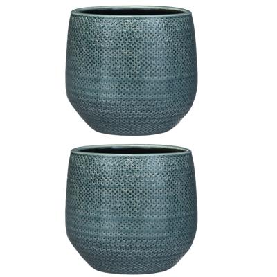Mica Decorations Bloempot - Set van 2x stuks - midnight blauw - keramiek - 21x19 cm