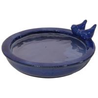 Mega Collection Vogelbad/voederschaal - blauw - keramiek - 30x11 cm - drinkschaal voor vogels
