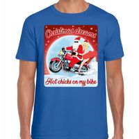 Fout kerst shirt voor motorliefhebbers hot chicks blauw heren - thumbnail