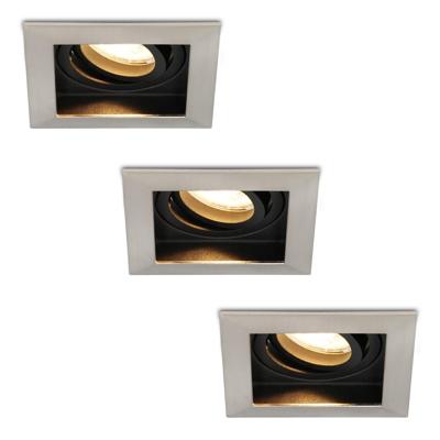 Set van 3 Durham LED inbouwspots vierkant - 4 Watt 345 lumen - 2700k warm wit - GU10 - Dimbaar Kantelbaar - Voor binnen - RVS
