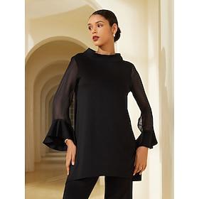 Dames Blouse Chiffon Modaal Effen / effen kleur Alledaagse kleding Afspraakje Uitgaan Flare manchet mouw Mesh mouw Zwart Wit Lange mouw Elegant Elegant en luxu