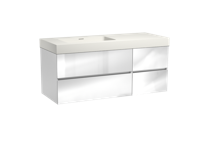 Storke Edge zwevend badmeubel 130 x 52 cm hoogglans wit met Mata High asymmetrisch linkse wastafel in mat witte solid surface