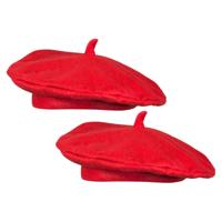 Verkleed hoed - 2x - baret - rood - polyester - franse baret - frans - landen thema