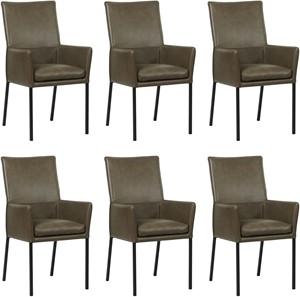 Set van 6 Grijze leren moderne eetkamerstoelen Royal - poot vierkant zwart - Granada leer Ash (grijs leer)