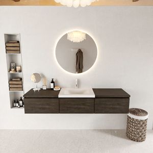 MONDIAZ BUKLA 180cm badmeubel met module 60 kleur Dark Brown met 3 lades. Wastafel CLOUD midden 1 kraangat kleur Talc.