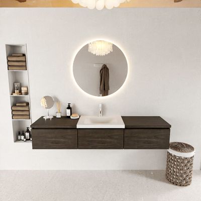 MONDIAZ BUKLA 180cm badmeubel met module 60 kleur Dark Brown met 3 lades. Wastafel CLOUD midden 1 kraangat kleur Talc.