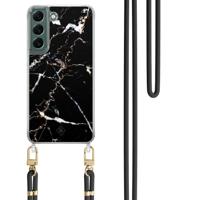 Samsung Galaxy S22 Plus hoesje met zwart koord - Marmer zwart